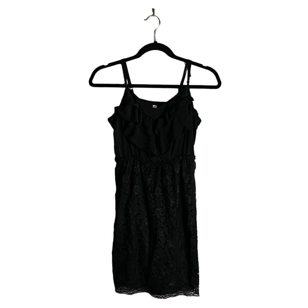 Xhilaration Women's Black Ruffle Front Lace Dress